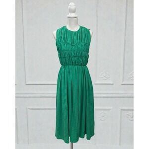 NWT Davi & Dani Green Goddess Midi Dress S Smocked Ruched w/Pockets Cottagegore